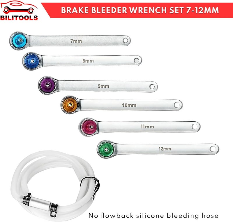 BILITOOLS Brake Bleeder Wrench Set, 7 8 9 10 11 12 MM Brake Bleeding Wrench Set with Non-Return Check Valve - Image 3